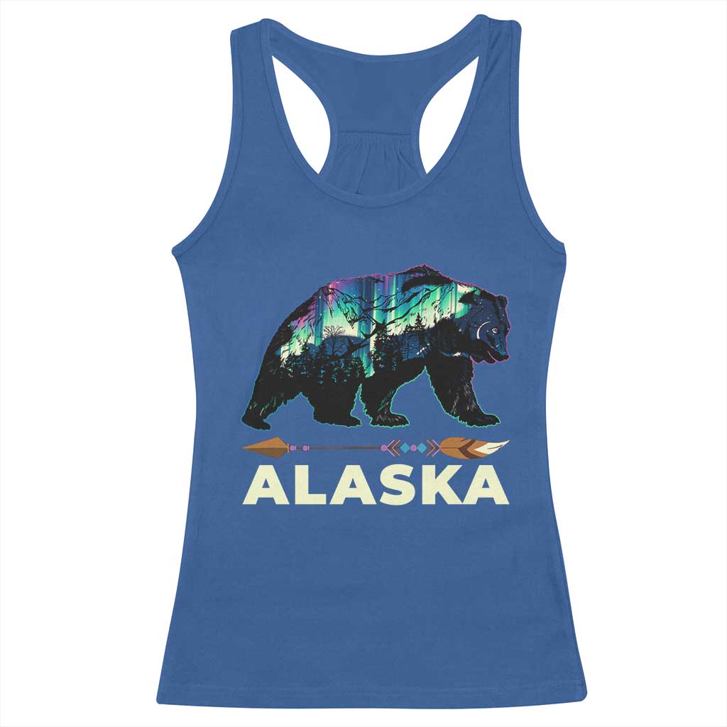Alaska Racerback Tank Top Alaskan Night Sky Northern Lights Aurora Bear - Wonder Print Shop