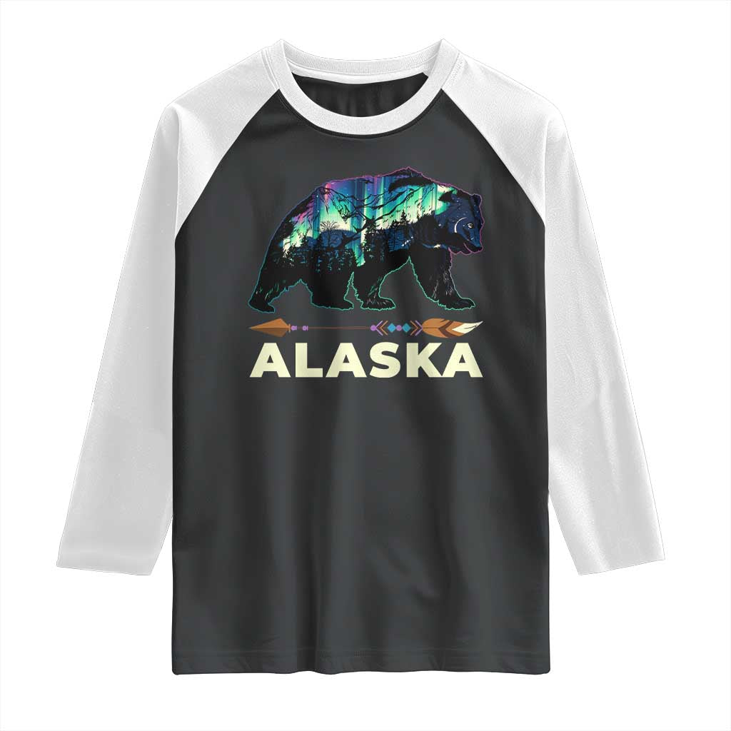 Alaska Raglan Shirt Alaskan Night Sky Northern Lights Aurora Bear - Wonder Print Shop