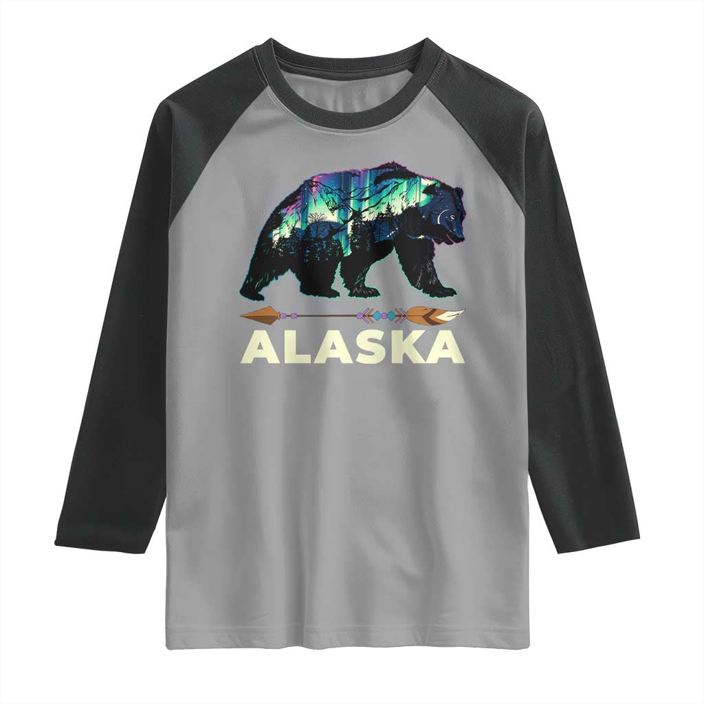 Alaska Raglan Shirt Alaskan Night Sky Northern Lights Aurora Bear - Wonder Print Shop