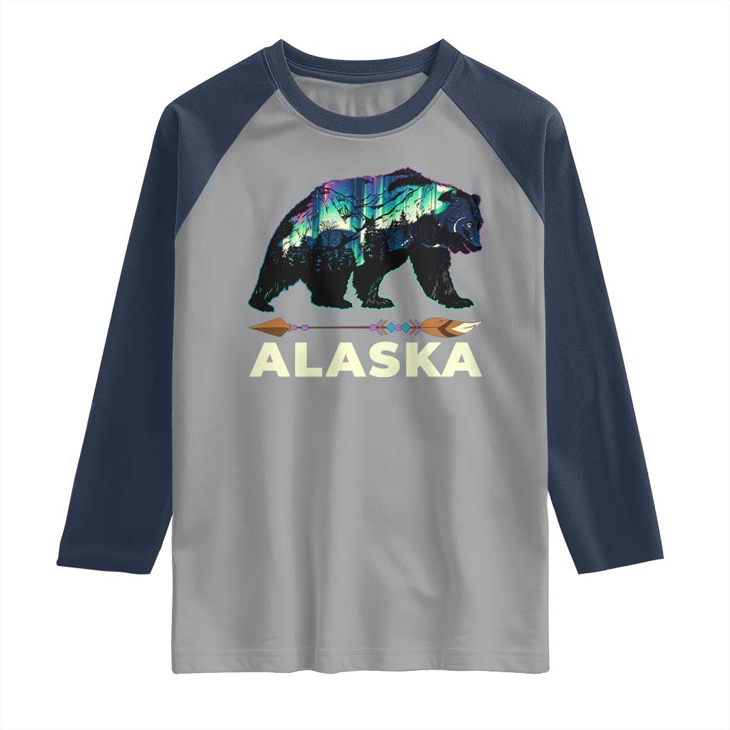 Alaska Raglan Shirt Alaskan Night Sky Northern Lights Aurora Bear - Wonder Print Shop