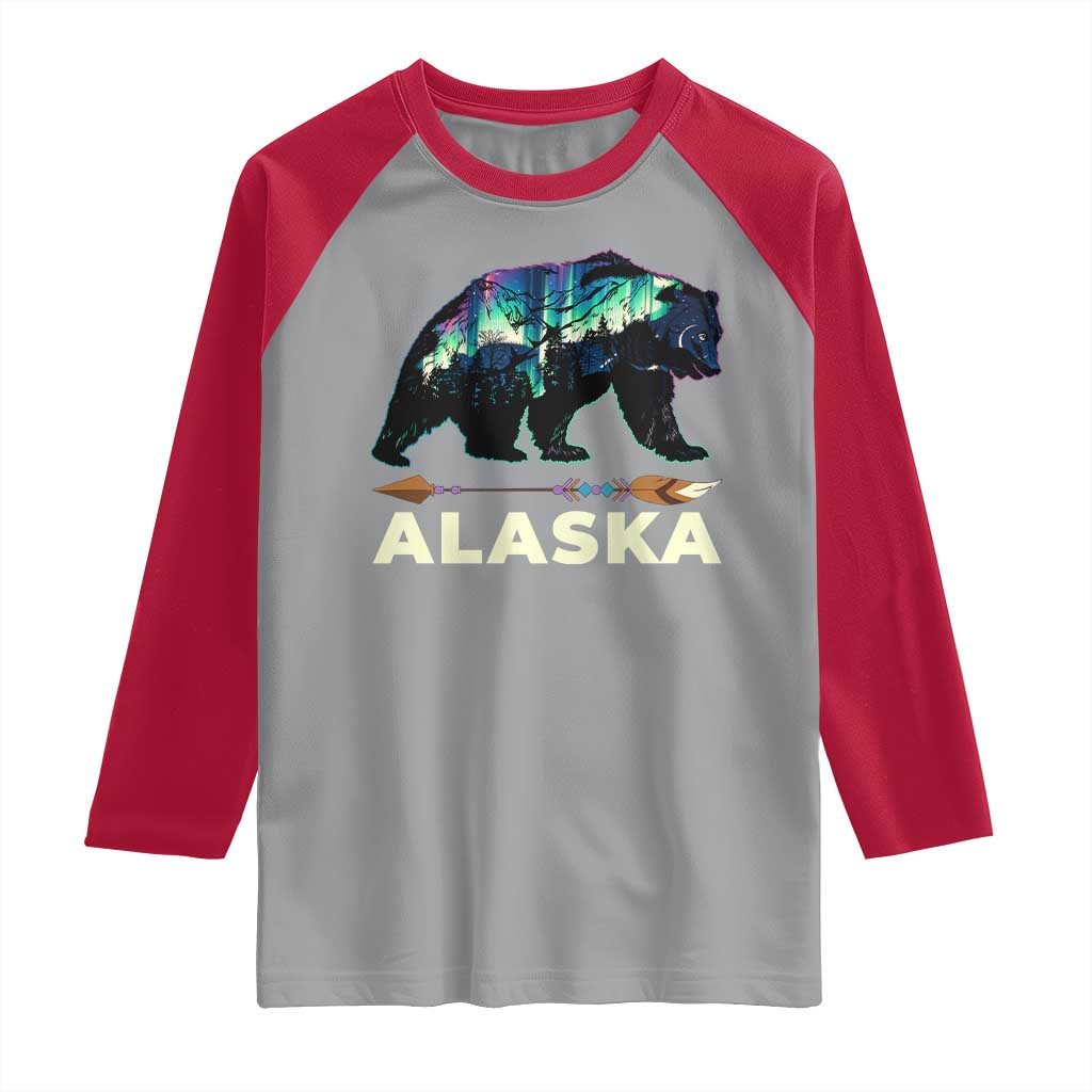 Alaska Raglan Shirt Alaskan Night Sky Northern Lights Aurora Bear - Wonder Print Shop