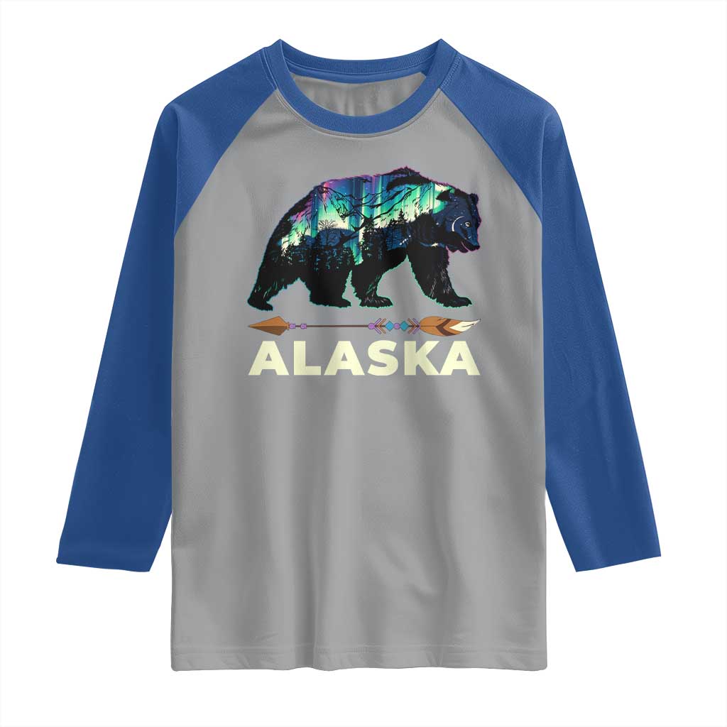 Alaska Raglan Shirt Alaskan Night Sky Northern Lights Aurora Bear - Wonder Print Shop