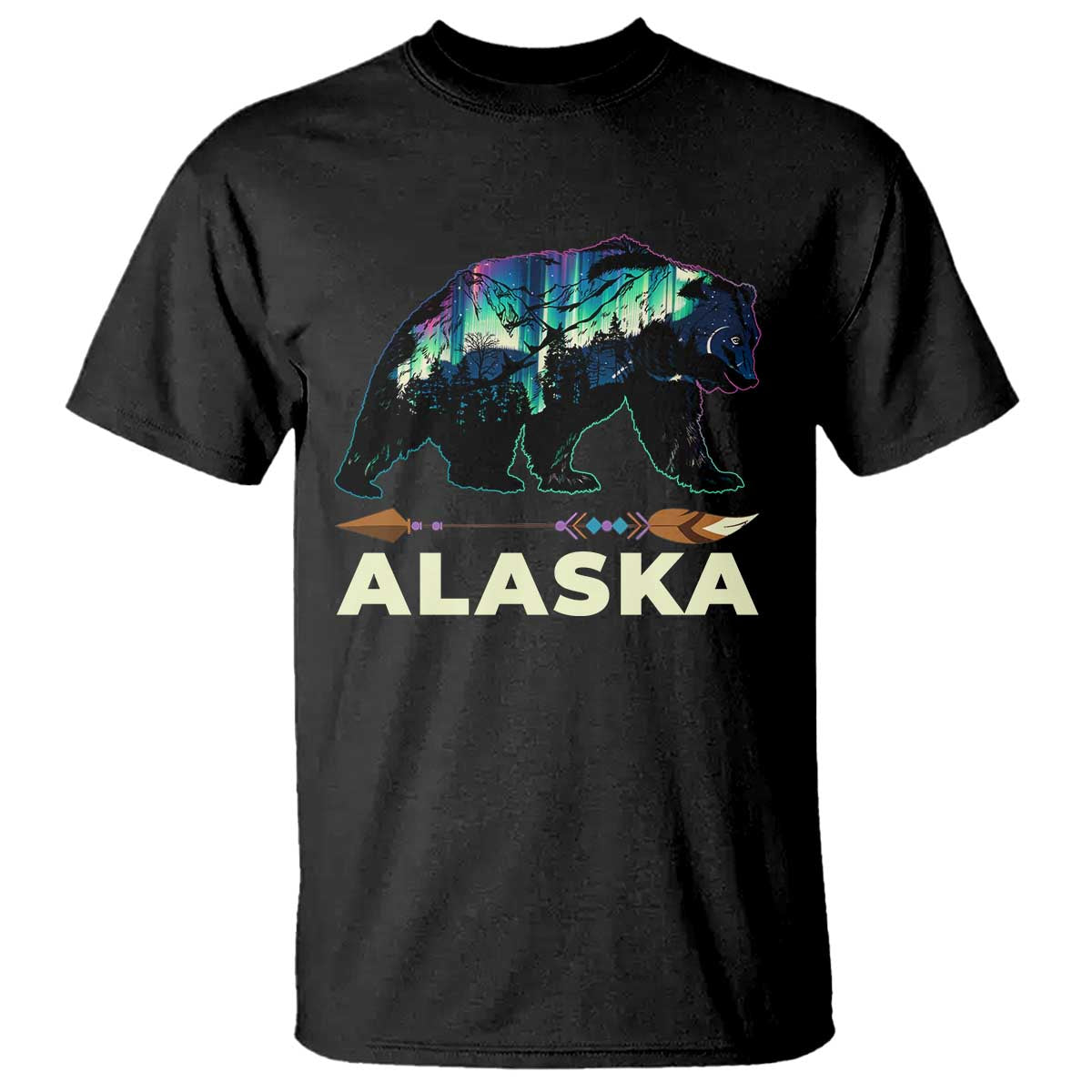 Alaska T Shirt Alaskan Night Sky Northern Lights Aurora Bear - Wonder Print Shop