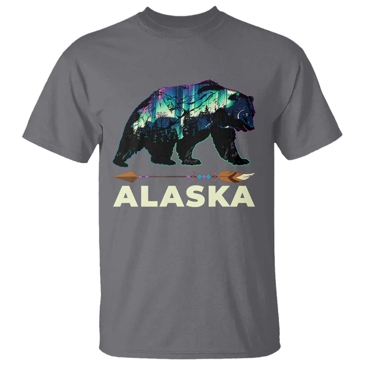 Alaska T Shirt Alaskan Night Sky Northern Lights Aurora Bear - Wonder Print Shop