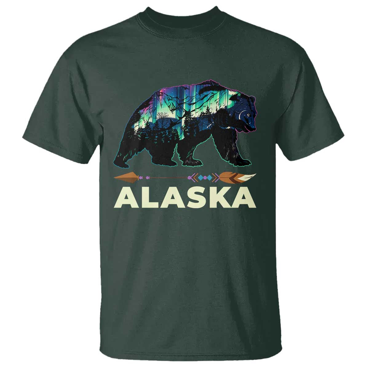 Alaska T Shirt Alaskan Night Sky Northern Lights Aurora Bear - Wonder Print Shop
