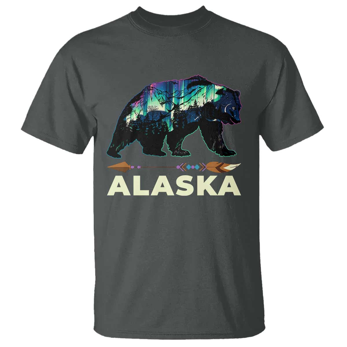 Alaska T Shirt Alaskan Night Sky Northern Lights Aurora Bear - Wonder Print Shop