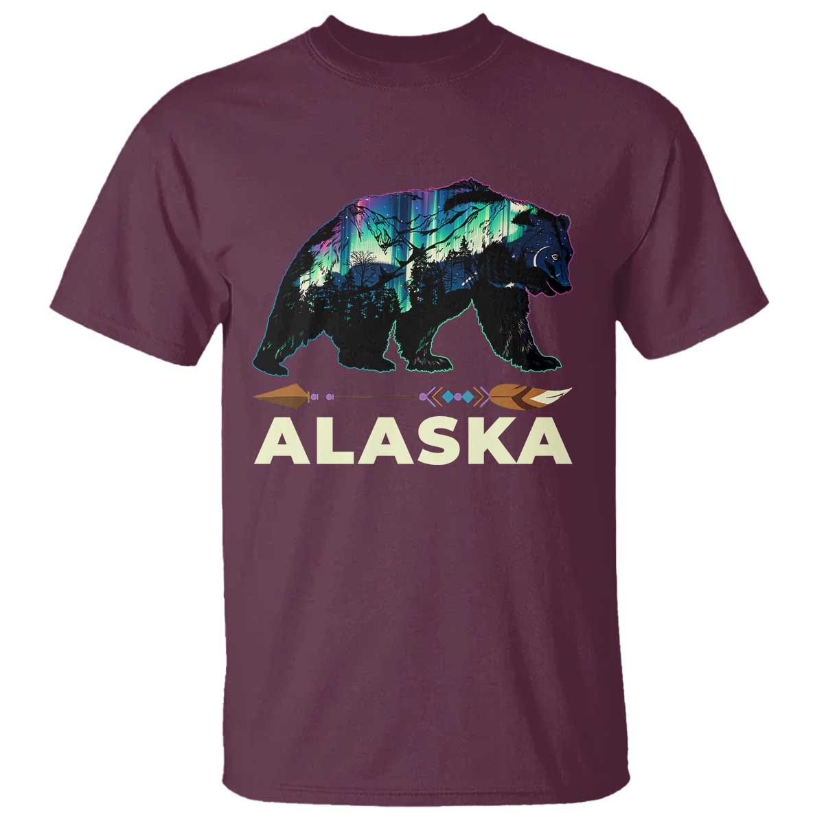 Alaska T Shirt Alaskan Night Sky Northern Lights Aurora Bear - Wonder Print Shop