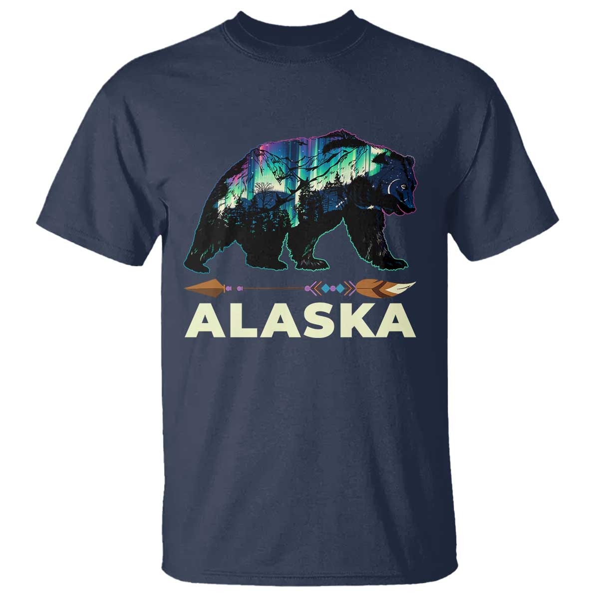 Alaska T Shirt Alaskan Night Sky Northern Lights Aurora Bear - Wonder Print Shop