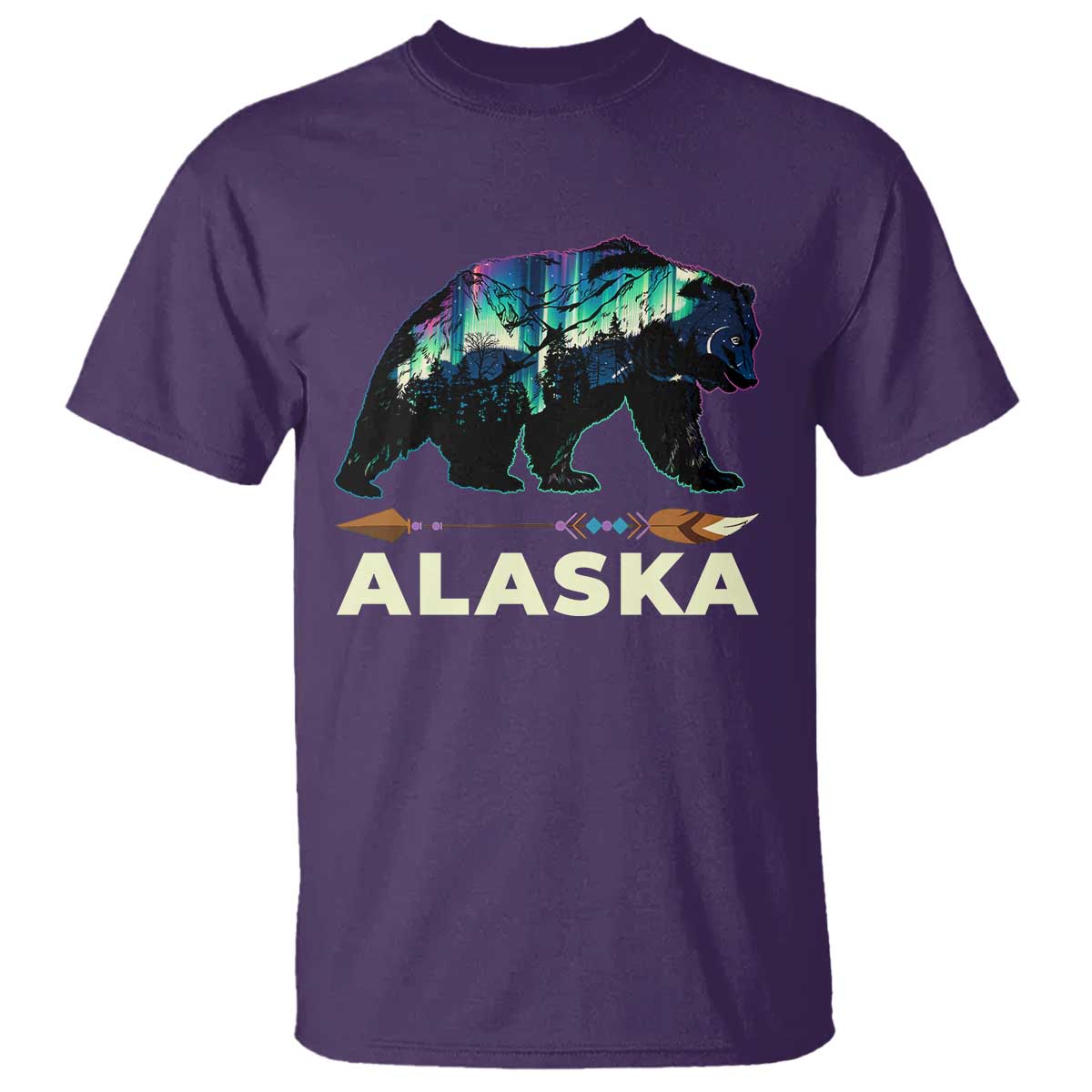 Alaska T Shirt Alaskan Night Sky Northern Lights Aurora Bear - Wonder Print Shop