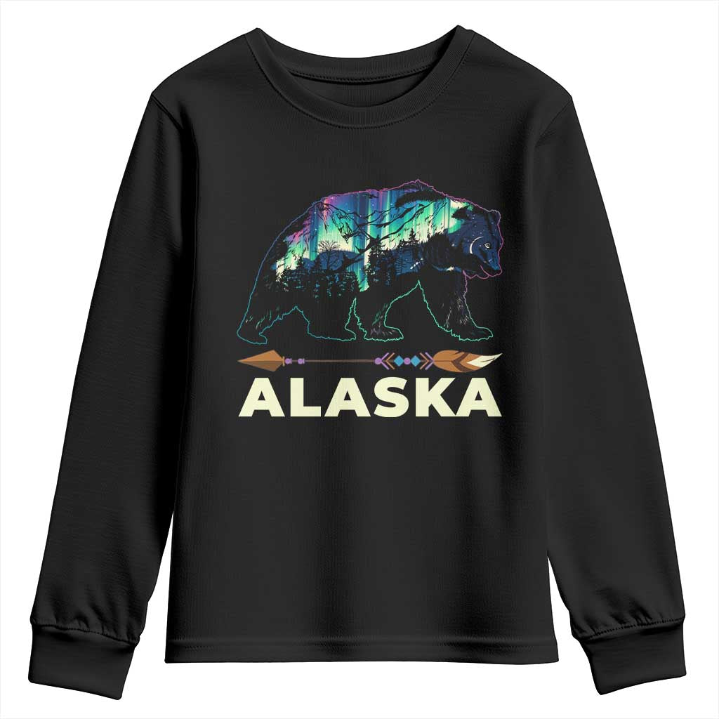 Alaska Youth Sweatshirt Alaskan Night Sky Northern Lights Aurora Bear - Wonder Print Shop