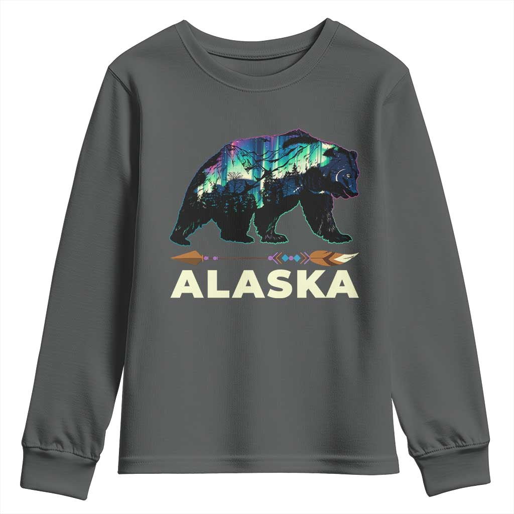 Alaska Youth Sweatshirt Alaskan Night Sky Northern Lights Aurora Bear - Wonder Print Shop