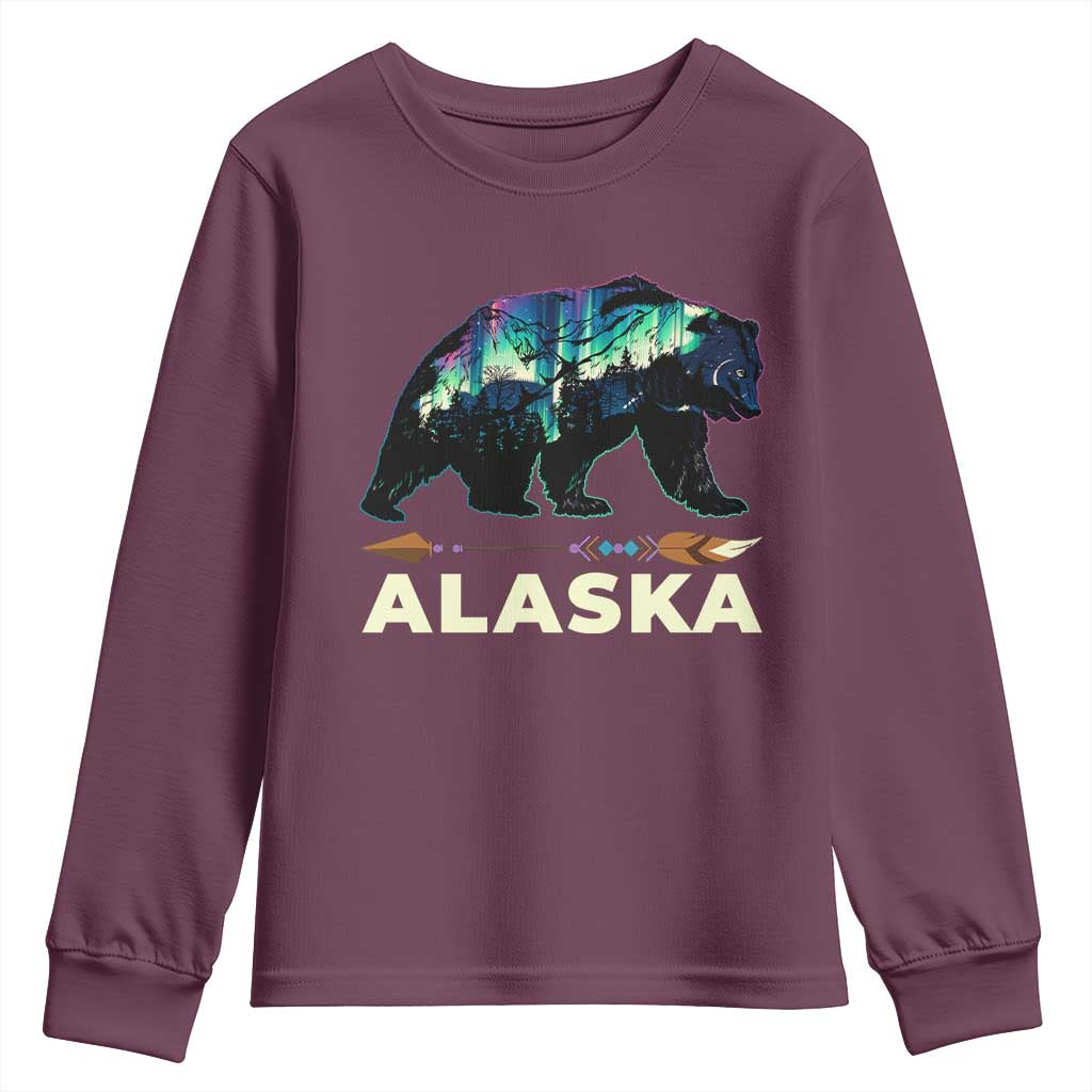 Alaska Youth Sweatshirt Alaskan Night Sky Northern Lights Aurora Bear - Wonder Print Shop
