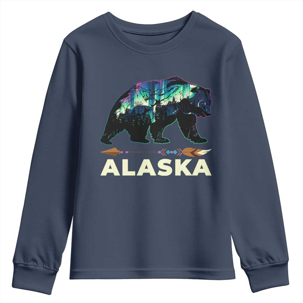 Alaska Youth Sweatshirt Alaskan Night Sky Northern Lights Aurora Bear - Wonder Print Shop