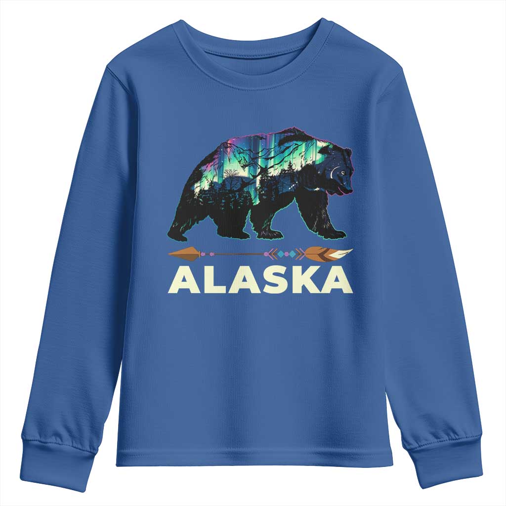 Alaska Youth Sweatshirt Alaskan Night Sky Northern Lights Aurora Bear - Wonder Print Shop