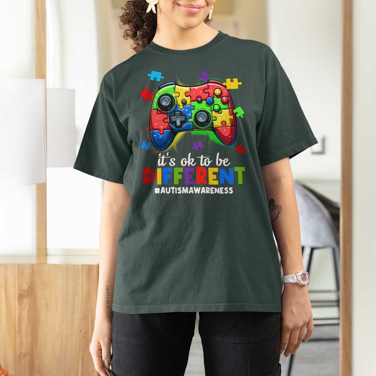 Video Game Autism Awareness T Shirt For Women It's Ok To Be Different Kids