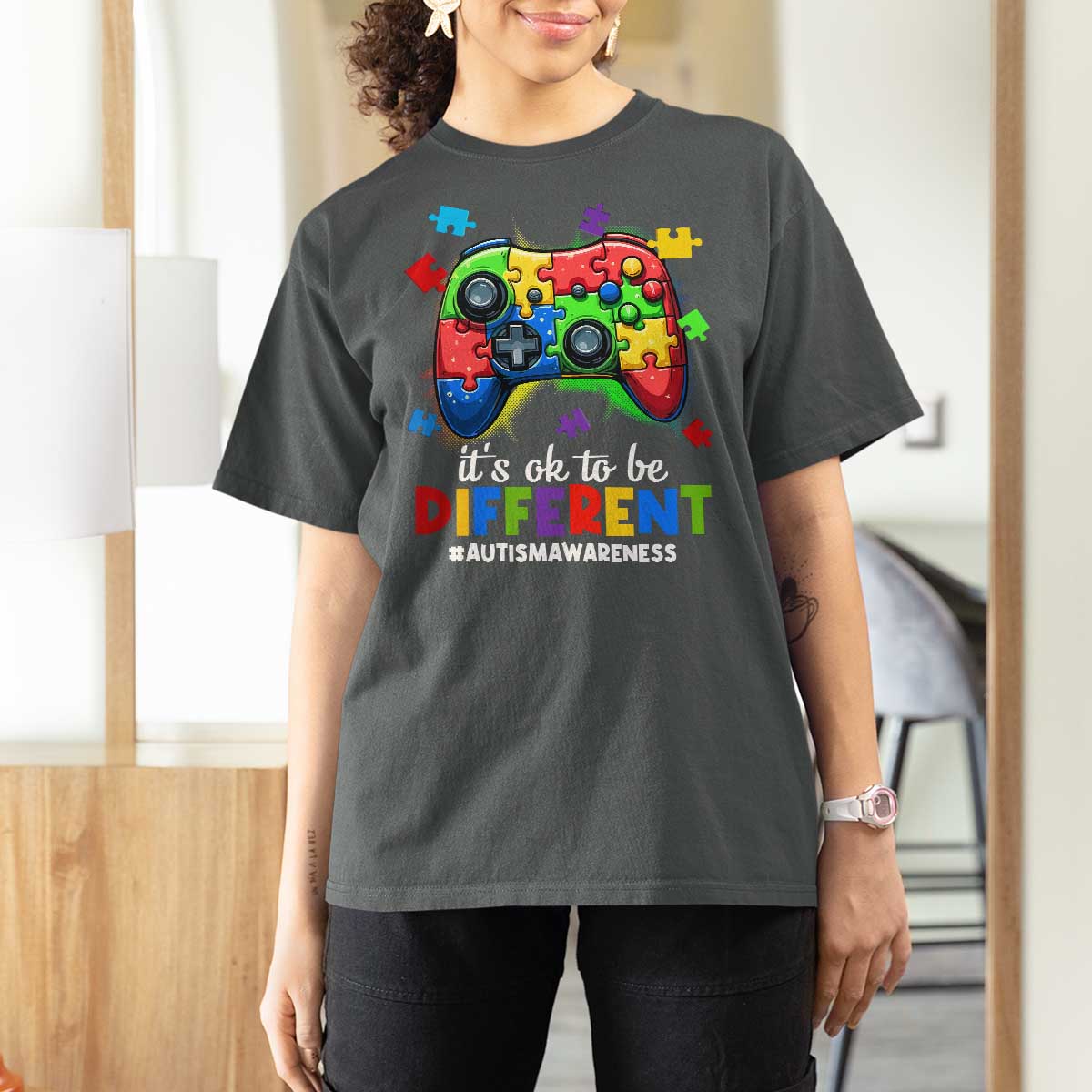 Video Game Autism Awareness T Shirt For Women It's Ok To Be Different Kids