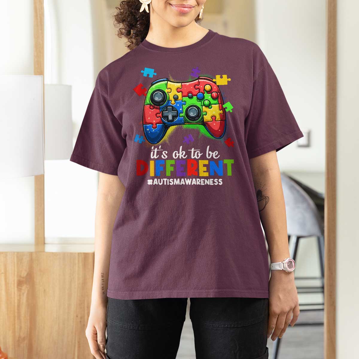 Video Game Autism Awareness T Shirt For Women It's Ok To Be Different Kids