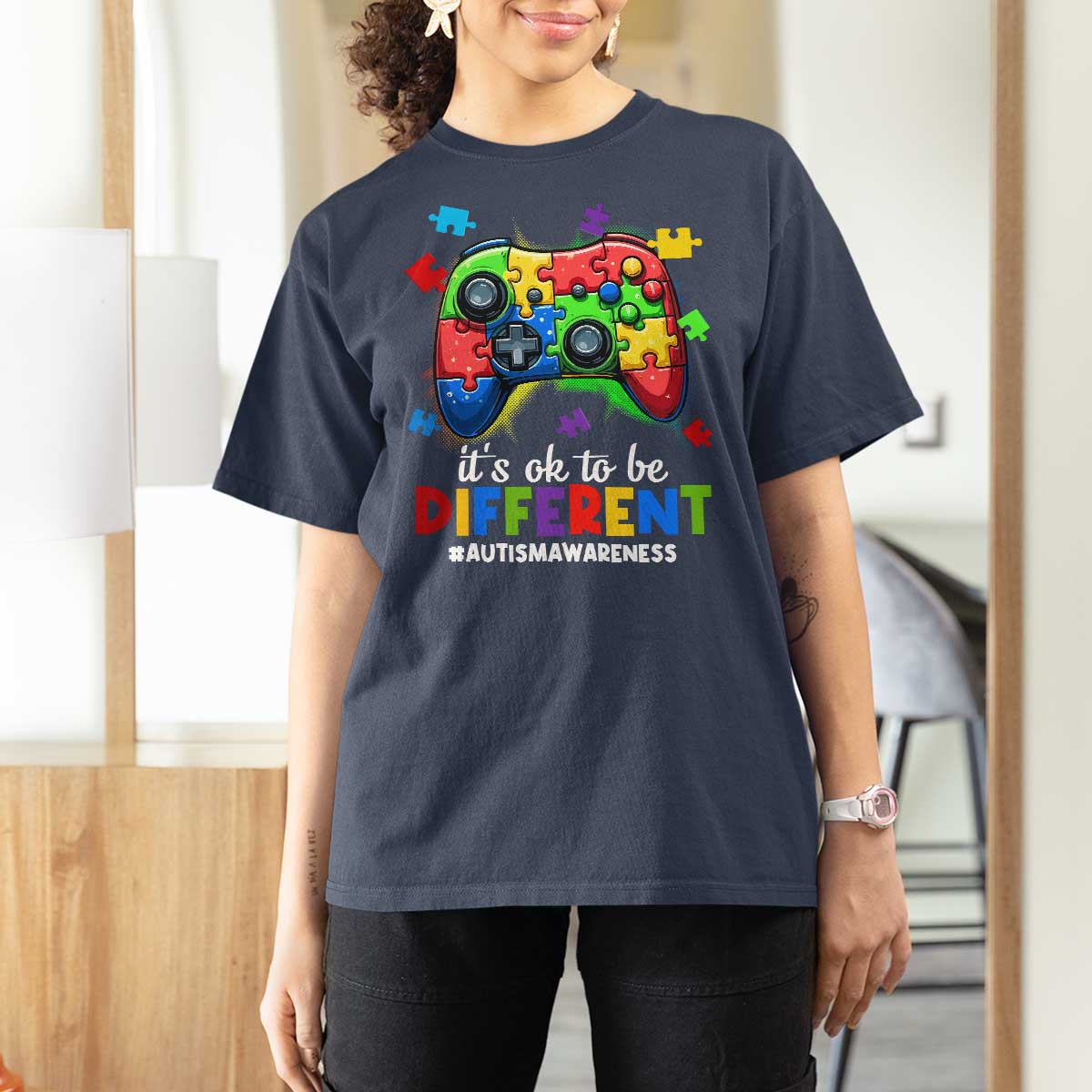 Video Game Autism Awareness T Shirt For Women It's Ok To Be Different Kids