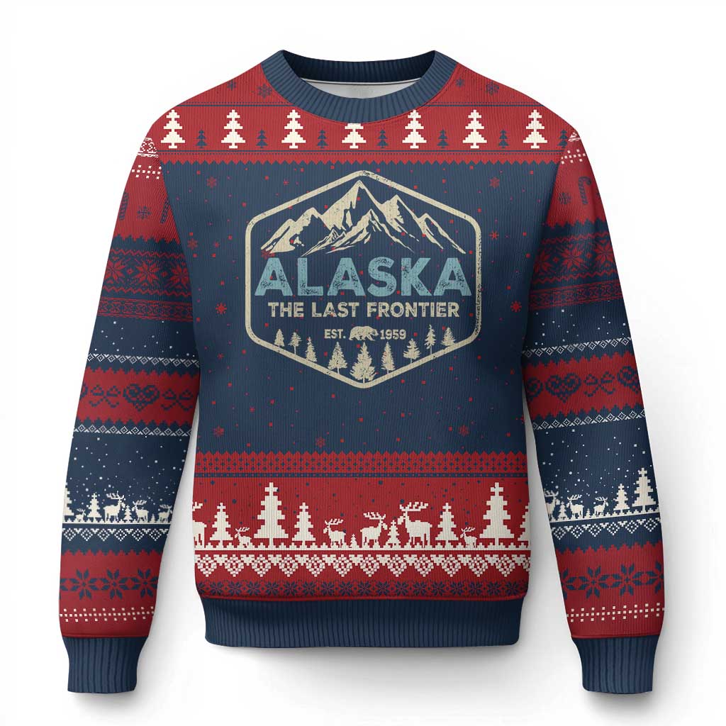 Vintage Alaska The Last Frontier Ugly Christmas Sweater Retro Alaskan Bear Mountain Souvenir - Wonder Print Shop