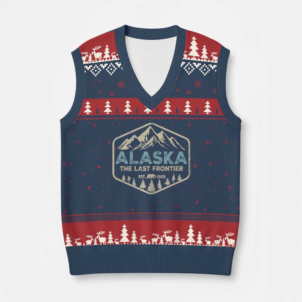 Vintage Alaska The Last Frontier V-Neck Knit Sweater Vest Retro Alaskan Bear Mountain Souvenir - Wonder Print Shop