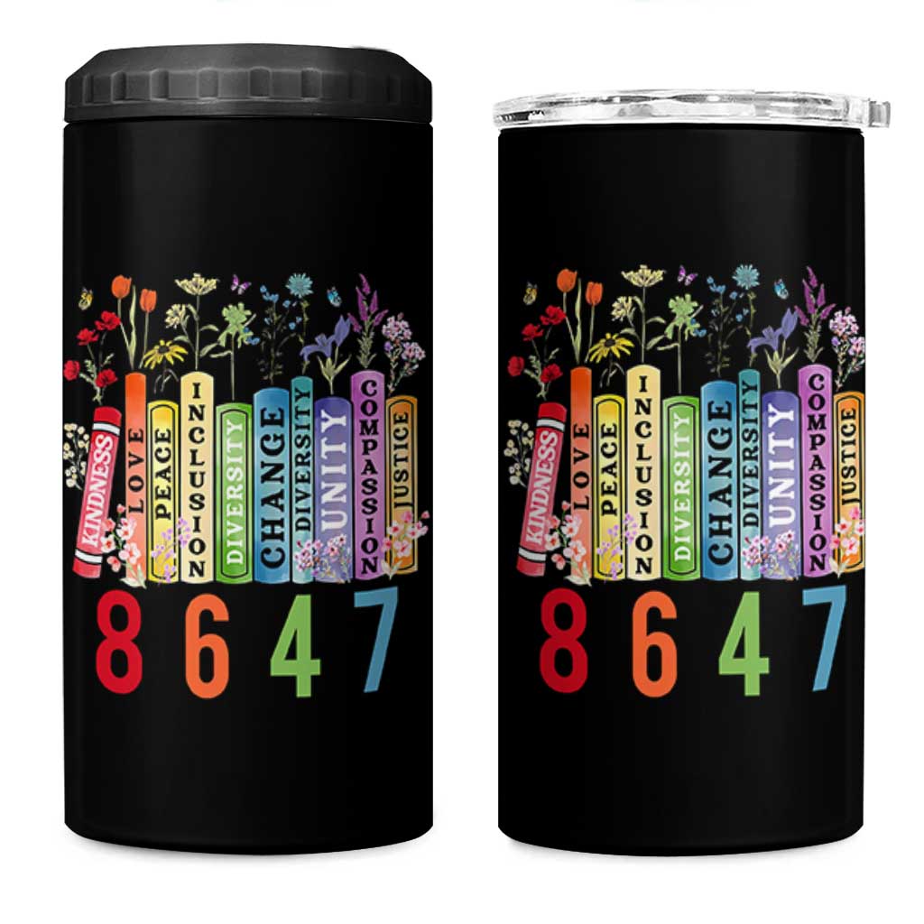Retro 8647 4 in 1 Can Cooler Tumbler Equal Rights Book Flower Feminist Women Rights