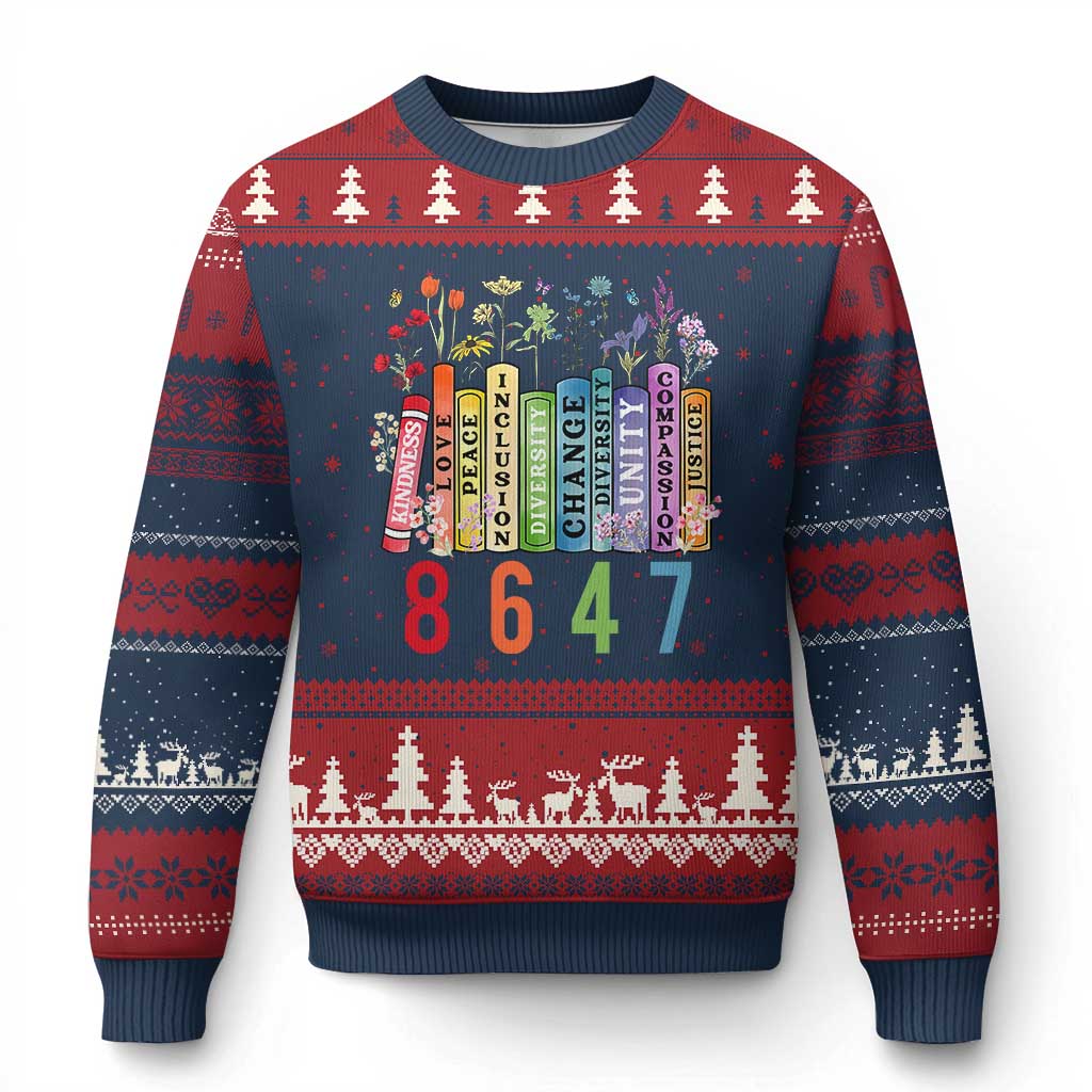 Retro 8647 Ugly Christmas Sweater Equal Rights Book Flower Feminist Women Rights - Wonder Print Shop
