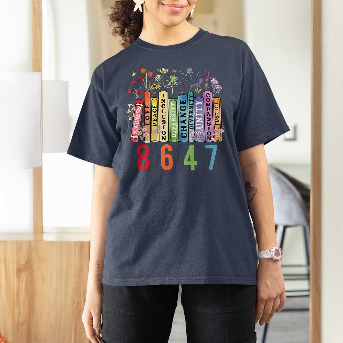 Retro 8647 T Shirt For Women Equal Rights Book Flower Feminist Women Rights