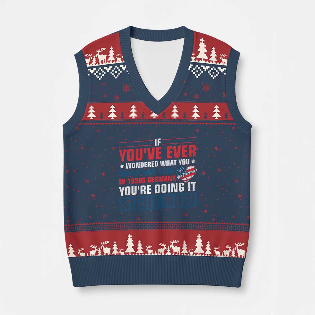 Anti Fascist V-Neck Knit Sweater Vest Political Activism Human Rights