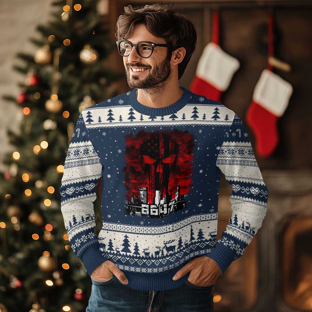 Retro 8647 Ugly Christmas Sweater Vintage USA American Flag Skull - Wonder Print Shop