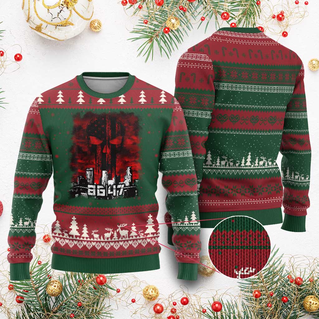 Retro 8647 Ugly Christmas Sweater Vintage USA American Flag Skull - Wonder Print Shop