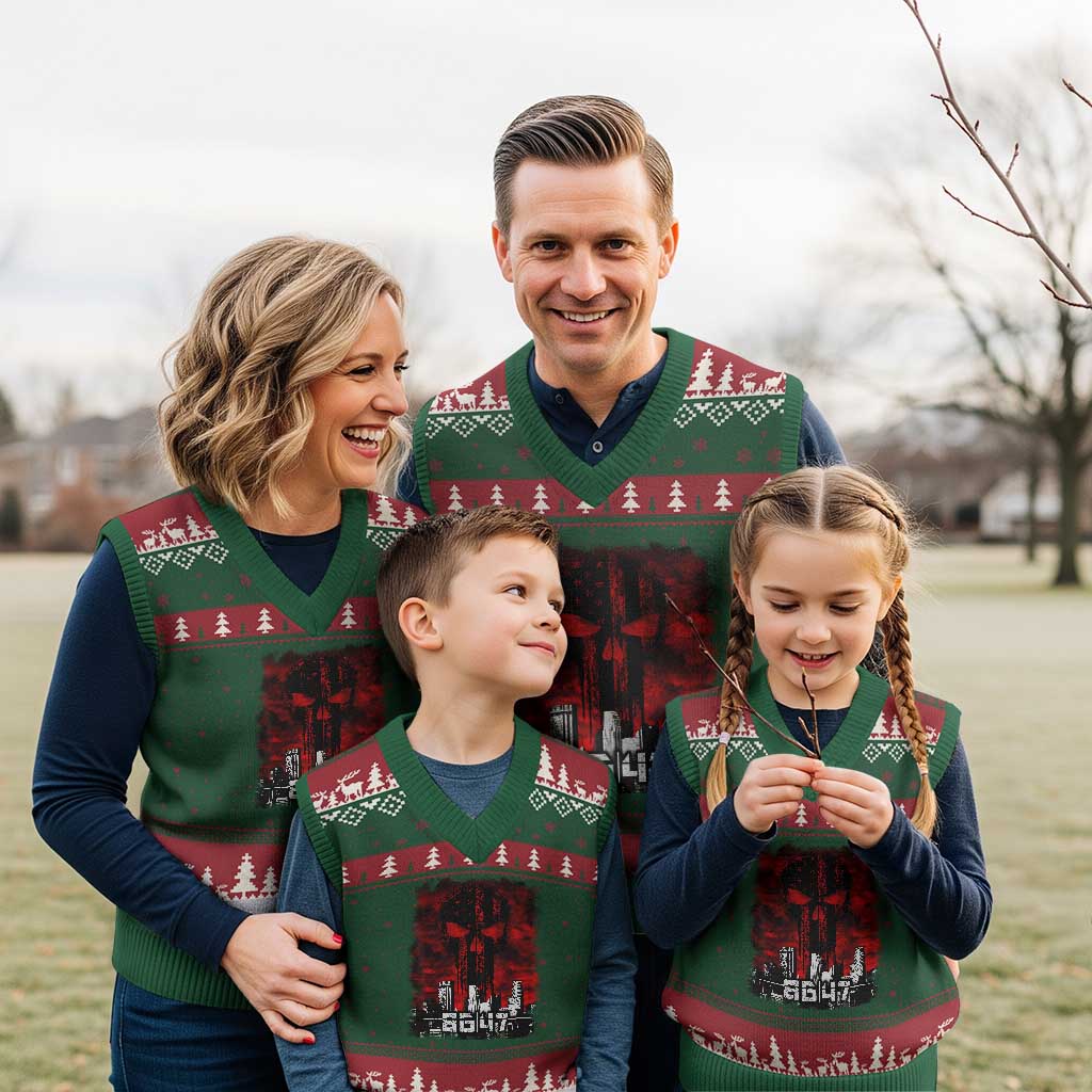 Retro 8647 V-Neck Knit Sweater Vest Vintage USA American Flag Skull - Wonder Print Shop