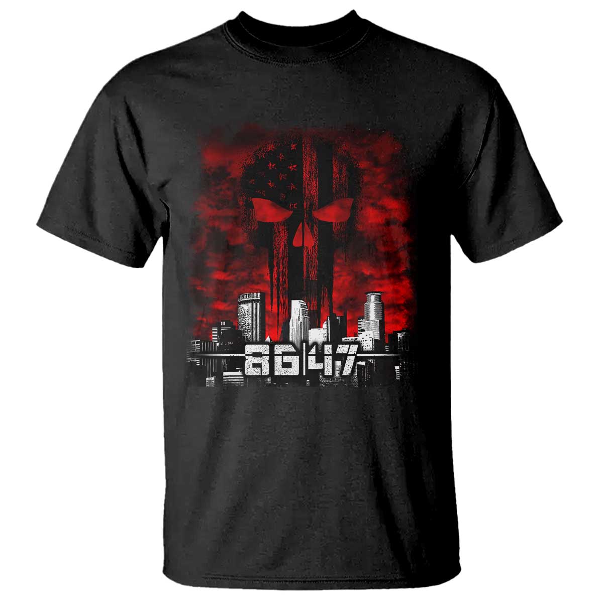 Retro 8647 T Shirt Vintage USA American Flag Skull