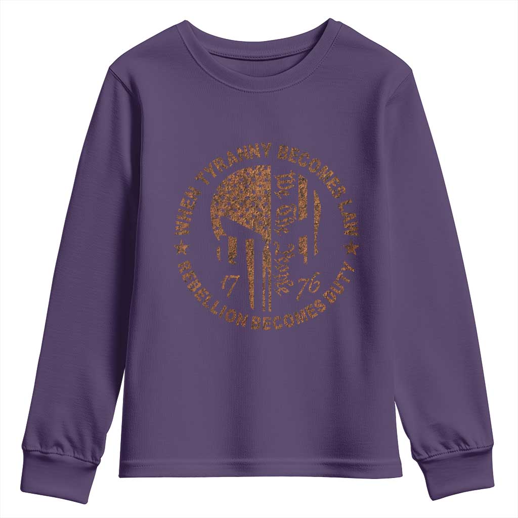 When Tyranny Becomes Law Rebellion Becomes Duty Youth Sweatshirt We The People 1776 US Flag