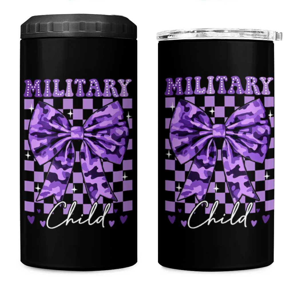 Military Child Coquette Bow 4 in 1 Can Cooler Tumbler Purple Up Camo