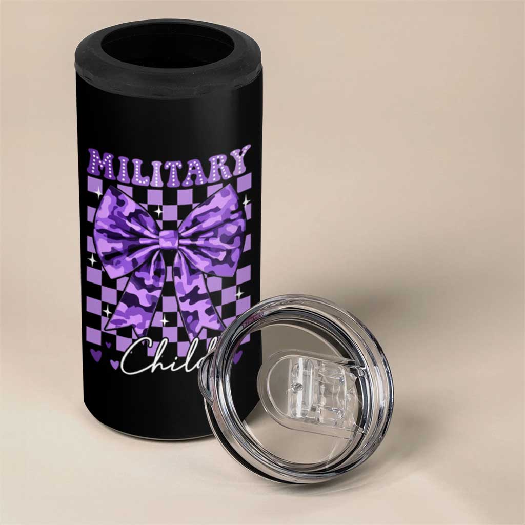 Military Child Coquette Bow 4 in 1 Can Cooler Tumbler Purple Up Camo