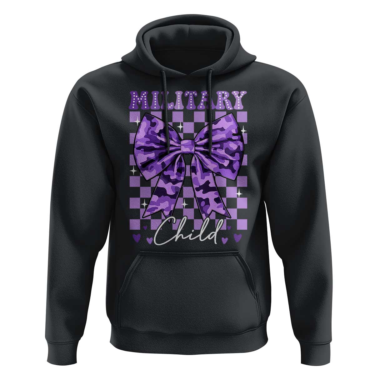 Military Child Coquette Bow Hoodie Purple Up Camo