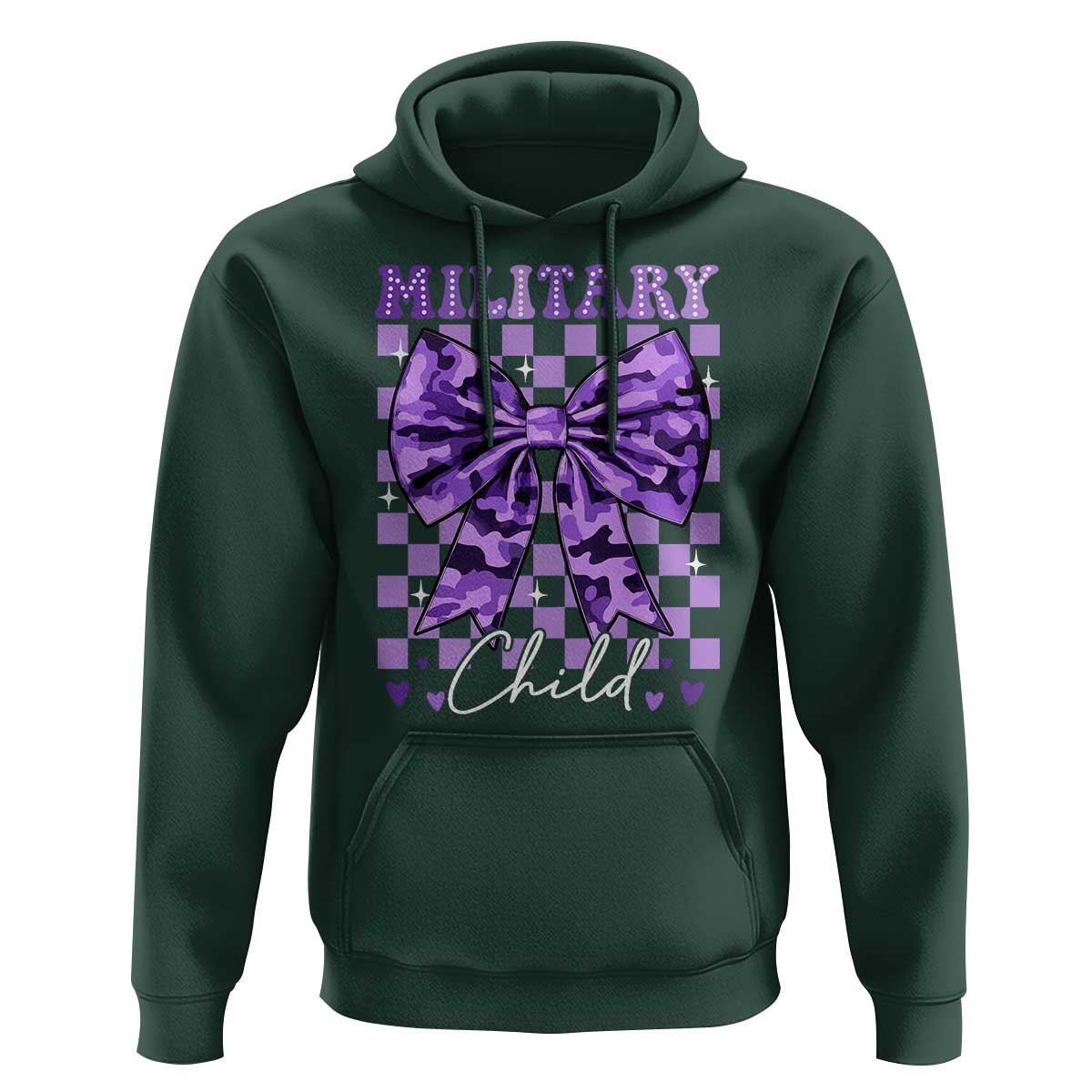 Military Child Coquette Bow Hoodie Purple Up Camo