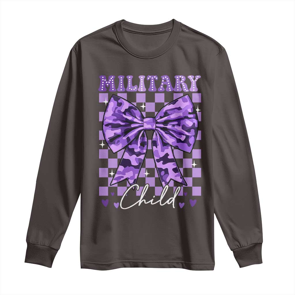 Military Child Coquette Bow Long Sleeve Shirt Purple Up Camo
