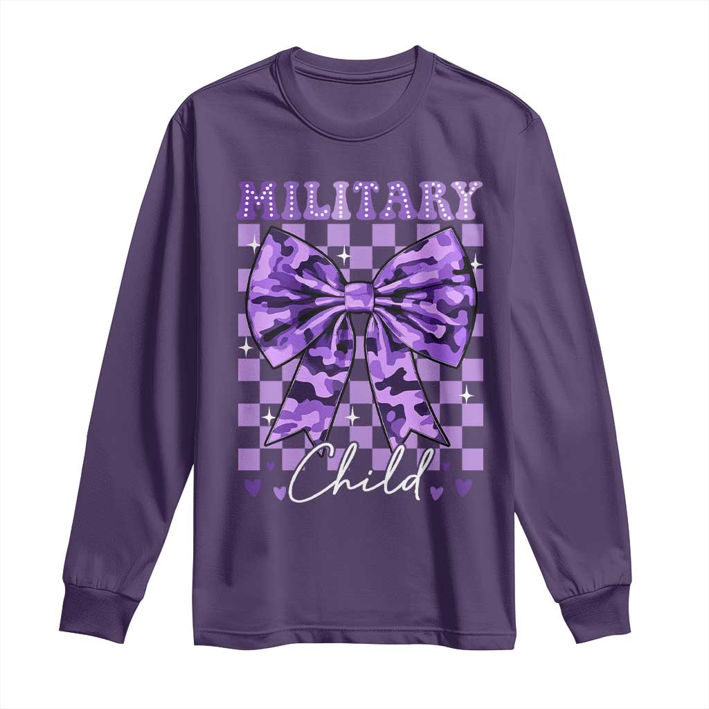 Military Child Coquette Bow Long Sleeve Shirt Purple Up Camo