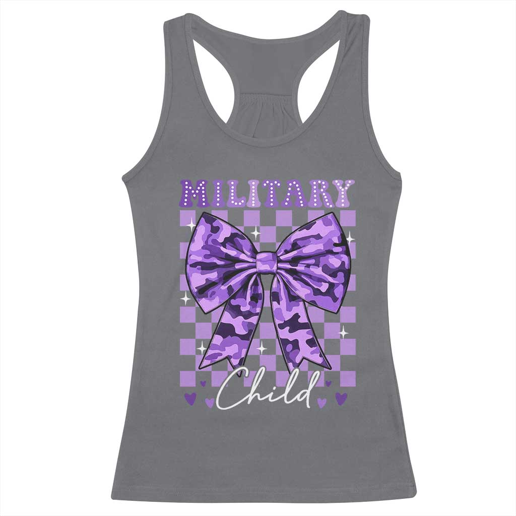 Military Child Coquette Bow Racerback Tank Top Purple Up Camo