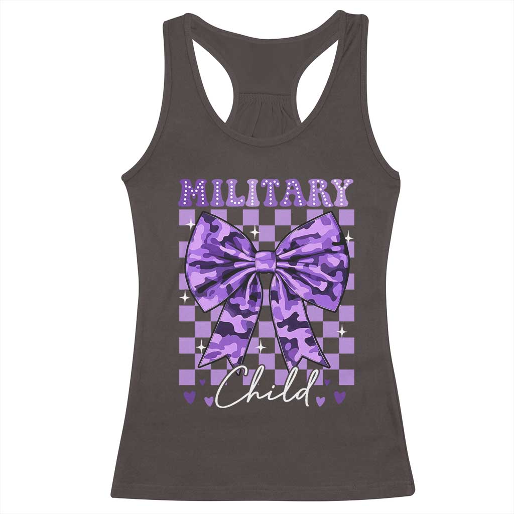 Military Child Coquette Bow Racerback Tank Top Purple Up Camo