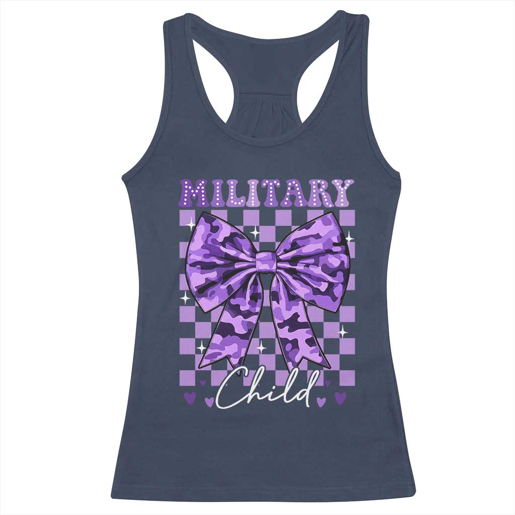 Military Child Coquette Bow Racerback Tank Top Purple Up Camo