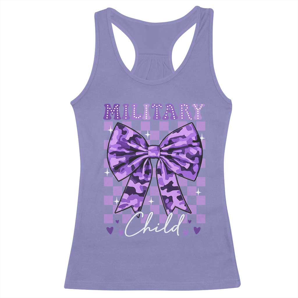 Military Child Coquette Bow Racerback Tank Top Purple Up Camo