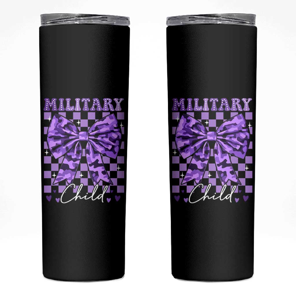 Military Child Coquette Bow Skinny Tumbler Purple Up Camo
