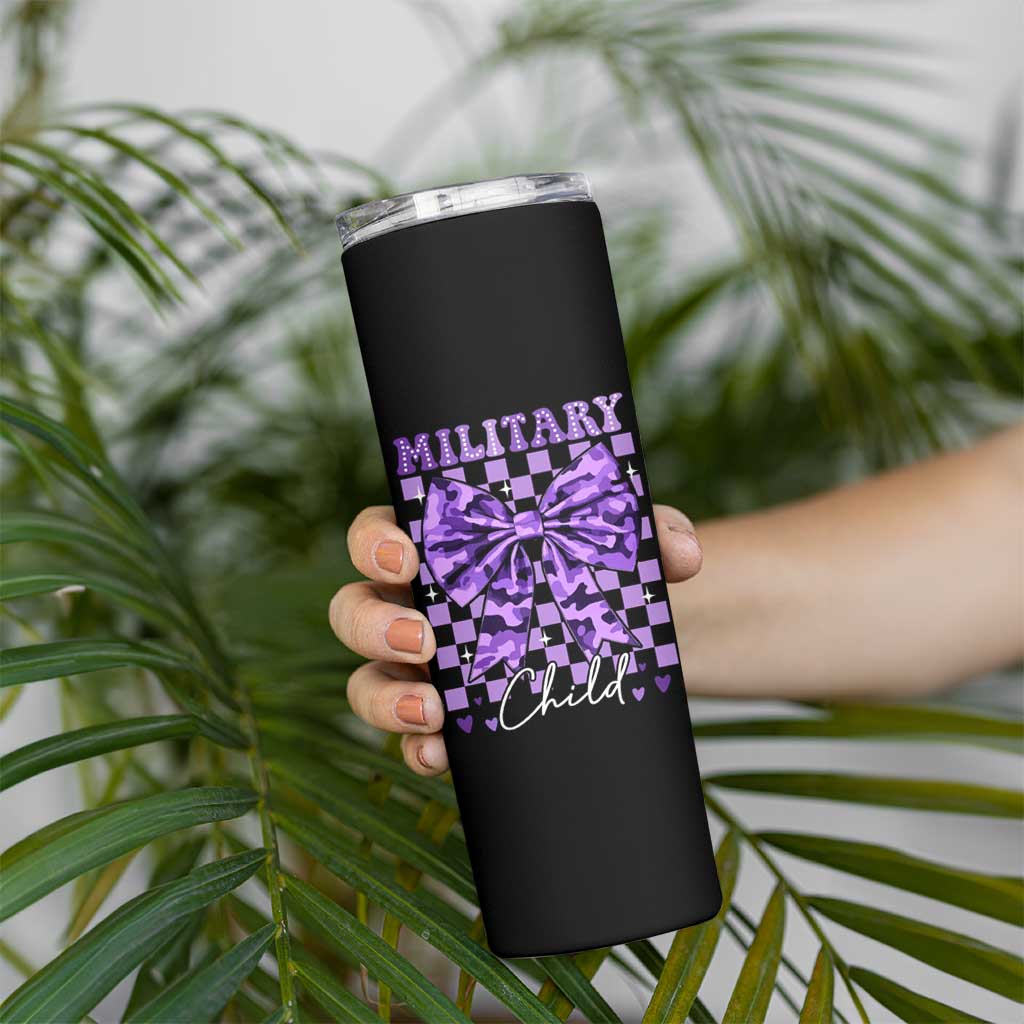 Military Child Coquette Bow Skinny Tumbler Purple Up Camo