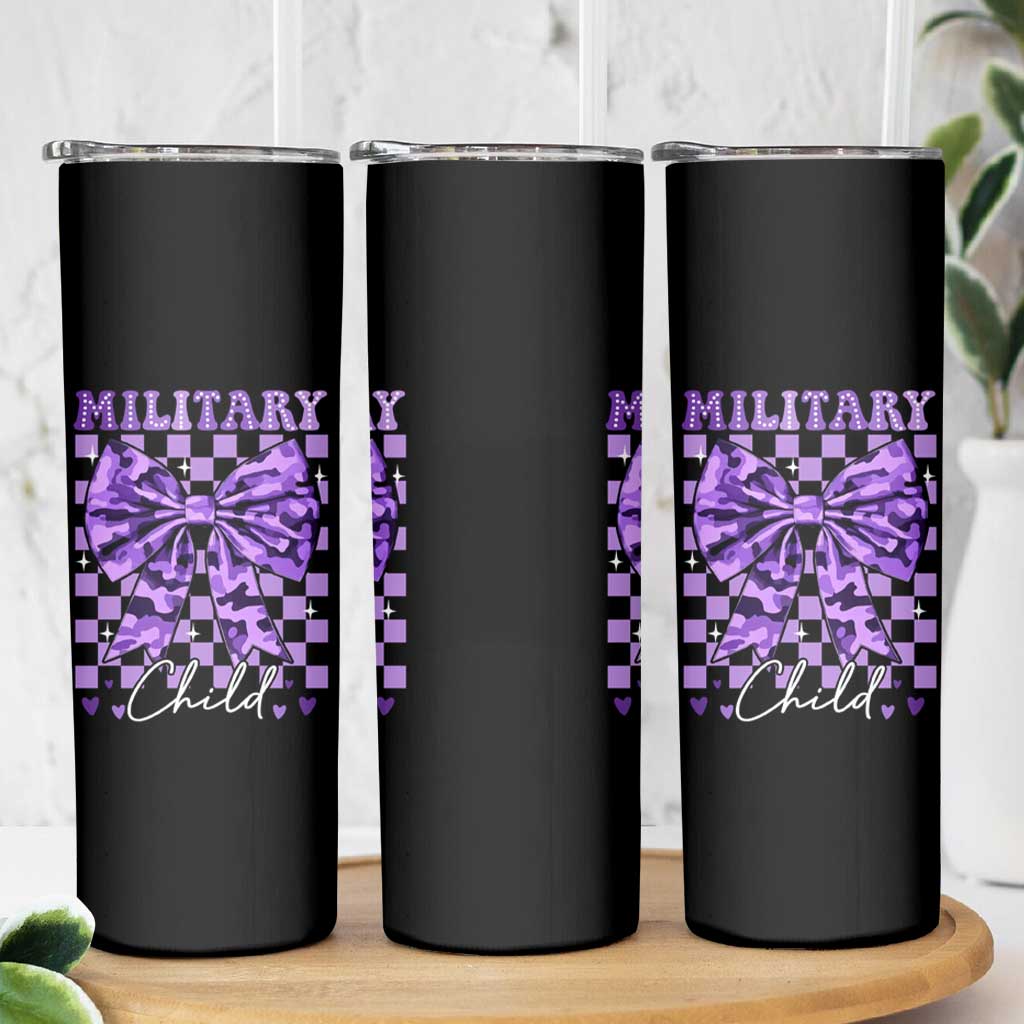 Military Child Coquette Bow Skinny Tumbler Purple Up Camo