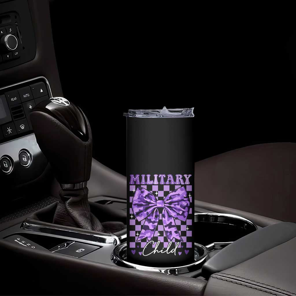 Military Child Coquette Bow Skinny Tumbler Purple Up Camo