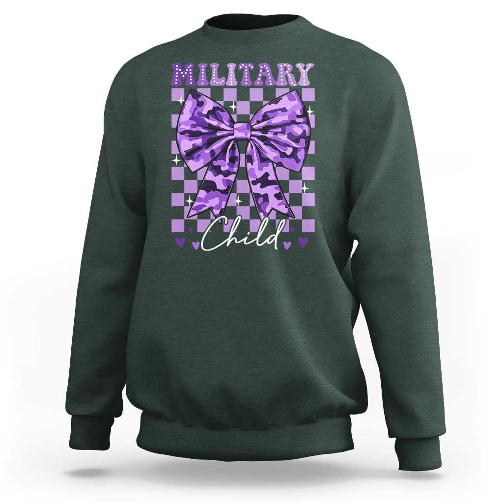 Military Child Coquette Bow Sweatshirt Purple Up Camo