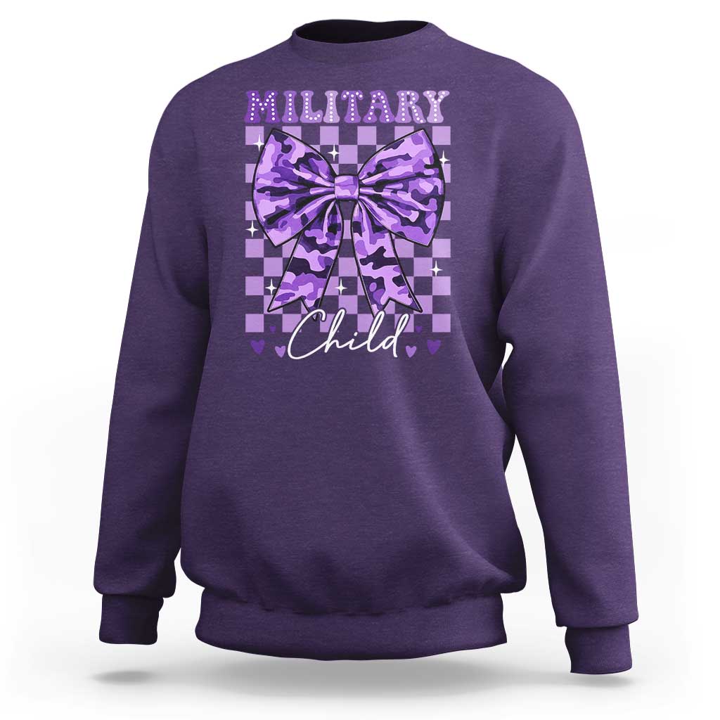 Military Child Coquette Bow Sweatshirt Purple Up Camo