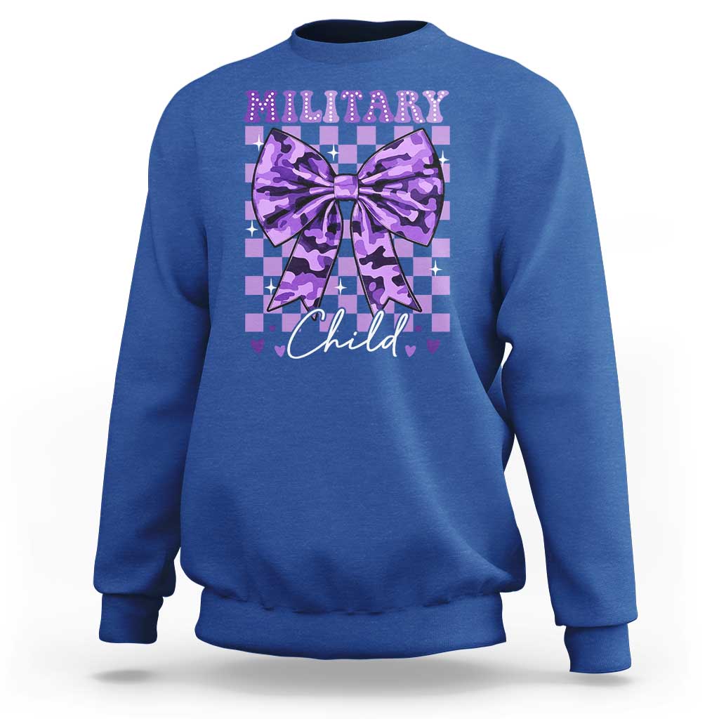 Military Child Coquette Bow Sweatshirt Purple Up Camo